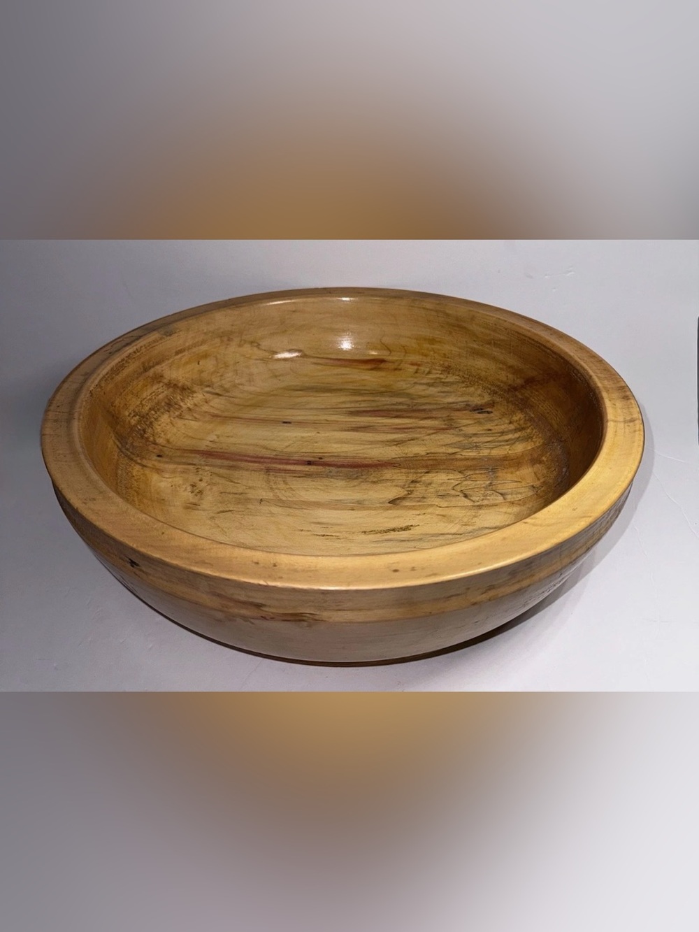 Solid Wooden Hand Turned Fruit Centerpiece Bowl Signed WFS 14” Diameter Nice